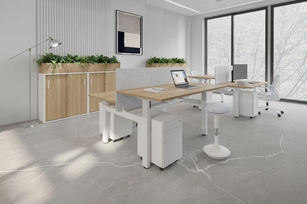 Just Right Height Adjustable 2 Person H-Bench Workstation - White Frame [1200L x 700W]
