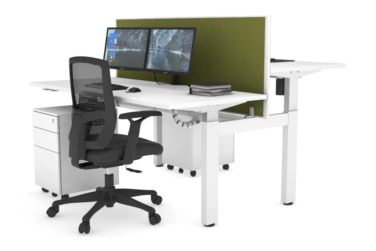 Just Right Height Adjustable 2 Person H-Bench Workstation - White Frame [1200L x 700W]