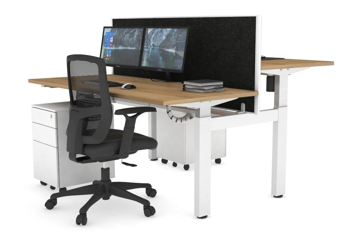 Just Right Height Adjustable 2 Person H-Bench Workstation - White Frame [1200L x 700W]