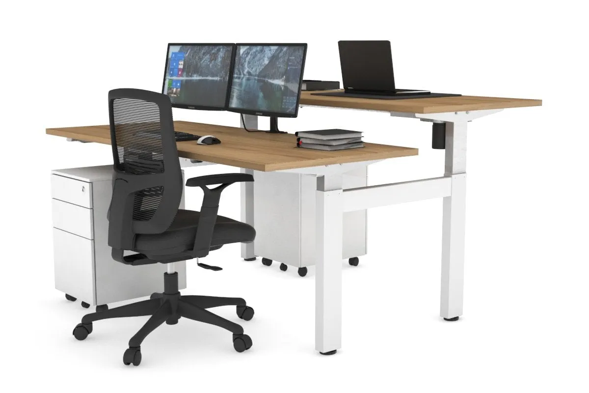 Just Right Height Adjustable 2 Person H-Bench Workstation - White Frame [1200L x 700W]