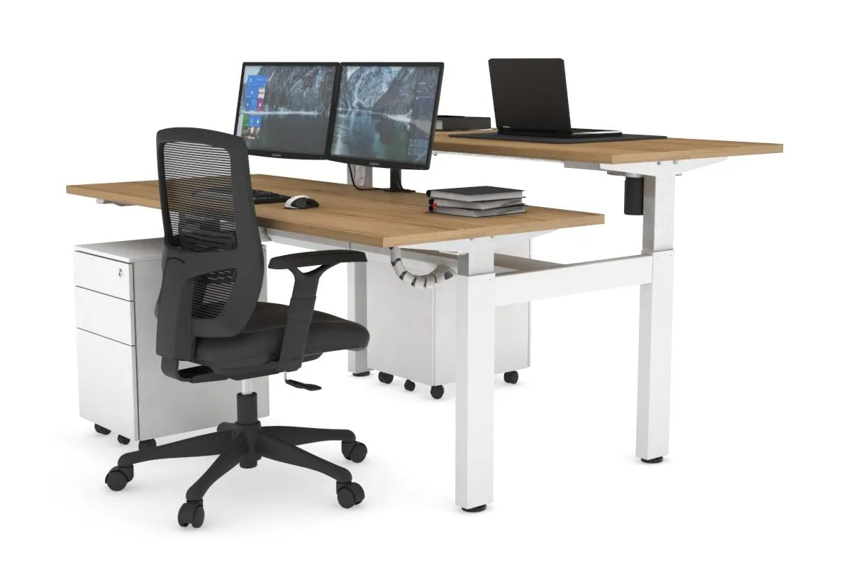 Just Right Height Adjustable 2 Person H-Bench Workstation - White Frame [1200L x 700W]