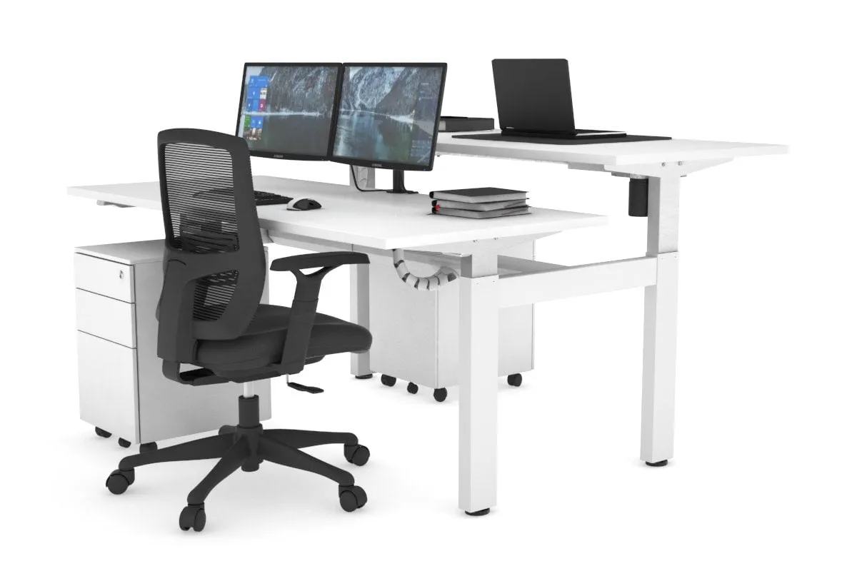 Just Right Height Adjustable 2 Person H-Bench Workstation - White Frame [1200L x 700W]