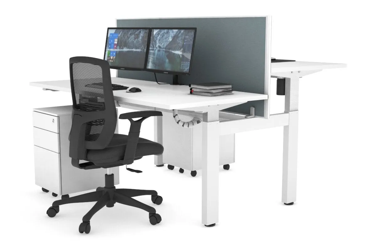 Just Right Height Adjustable 2 Person H-Bench Workstation - White Frame [1200L x 700W]