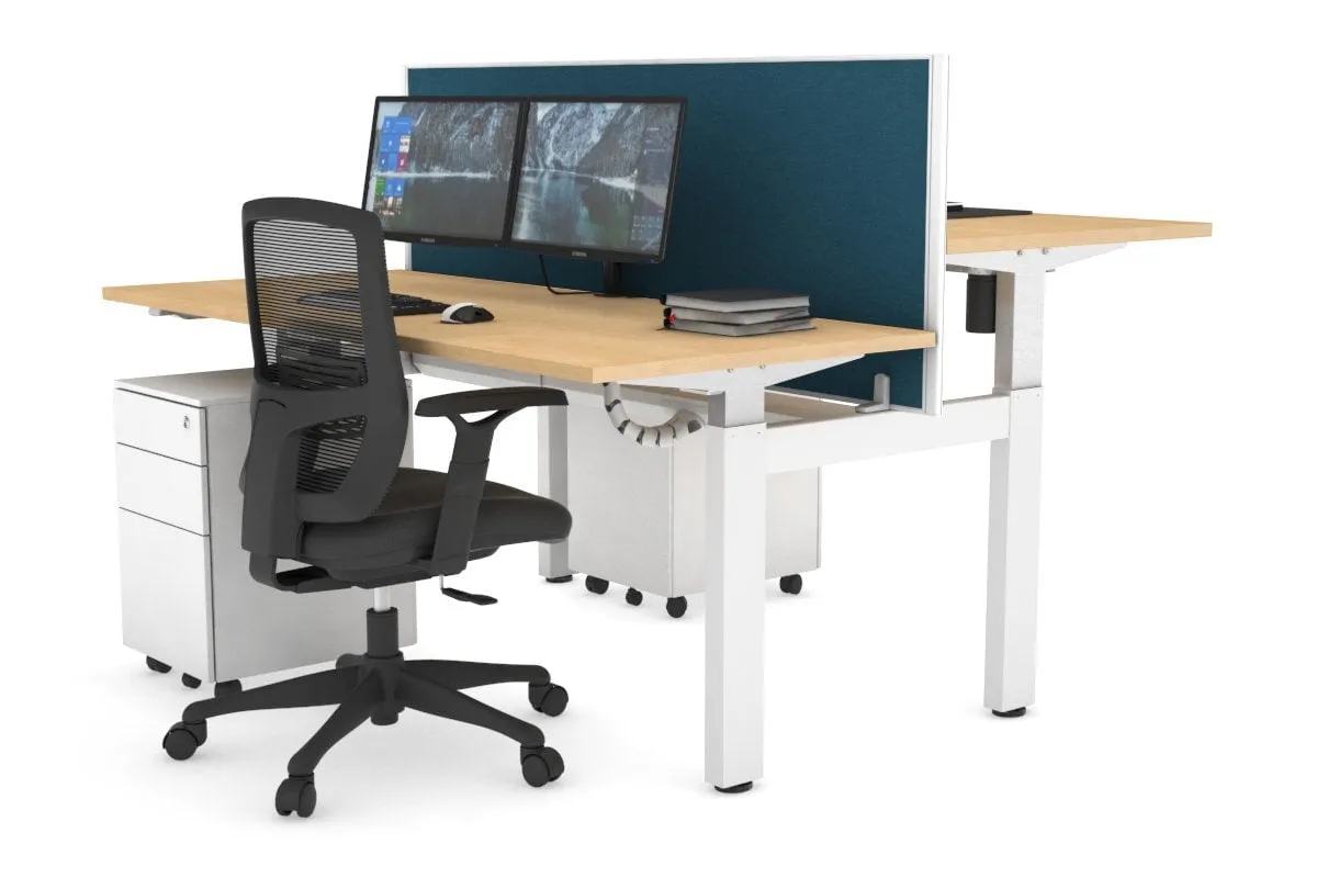 Just Right Height Adjustable 2 Person H-Bench Workstation - White Frame [1200L x 700W]