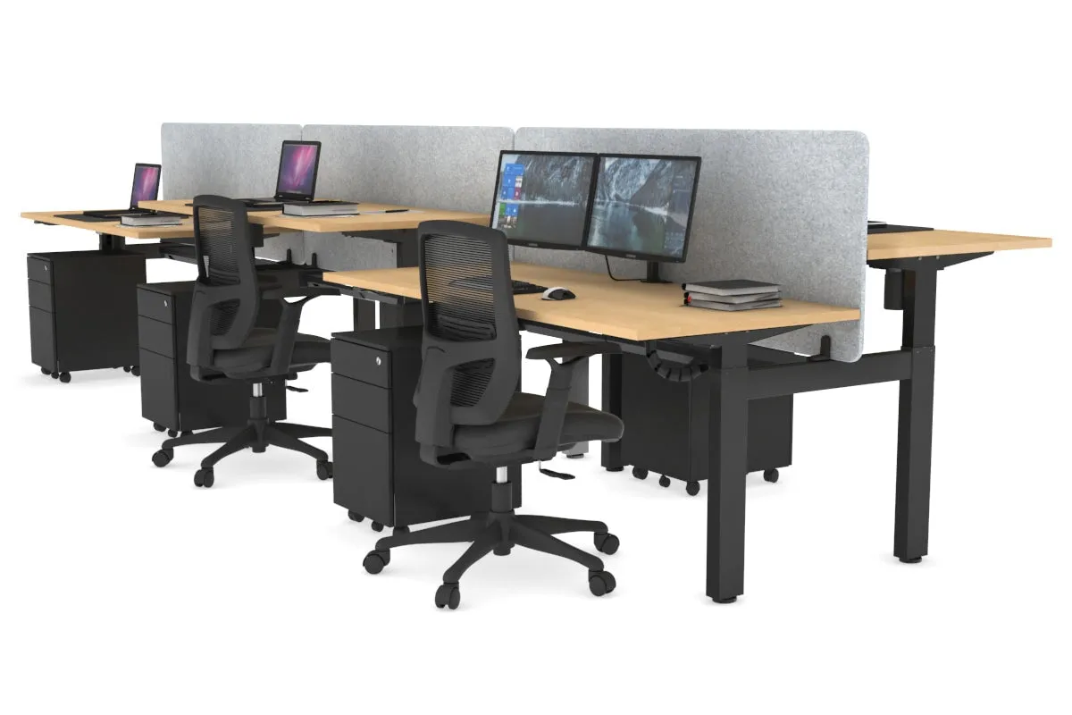 Just Right Height Adjustable 6 Person H-Bench Workstation - Black Frame [1200L x 700W]