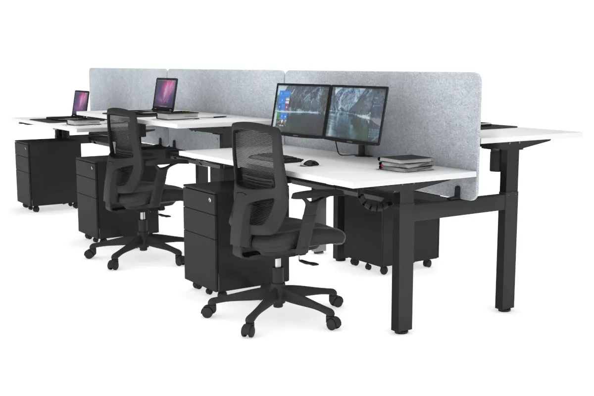 Just Right Height Adjustable 6 Person H-Bench Workstation - Black Frame [1200L x 700W]