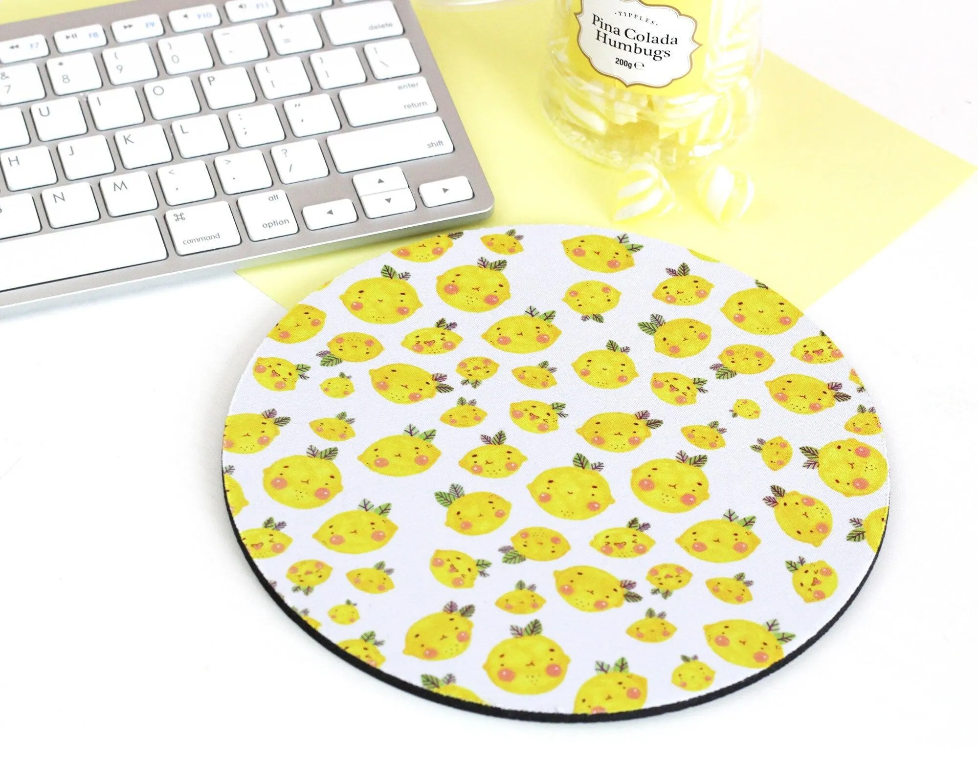Lemon Mouse Pad | Cute Round Desk Mat for Lemon-Themed Desk Decor | Adorable Citrus Office Accessory