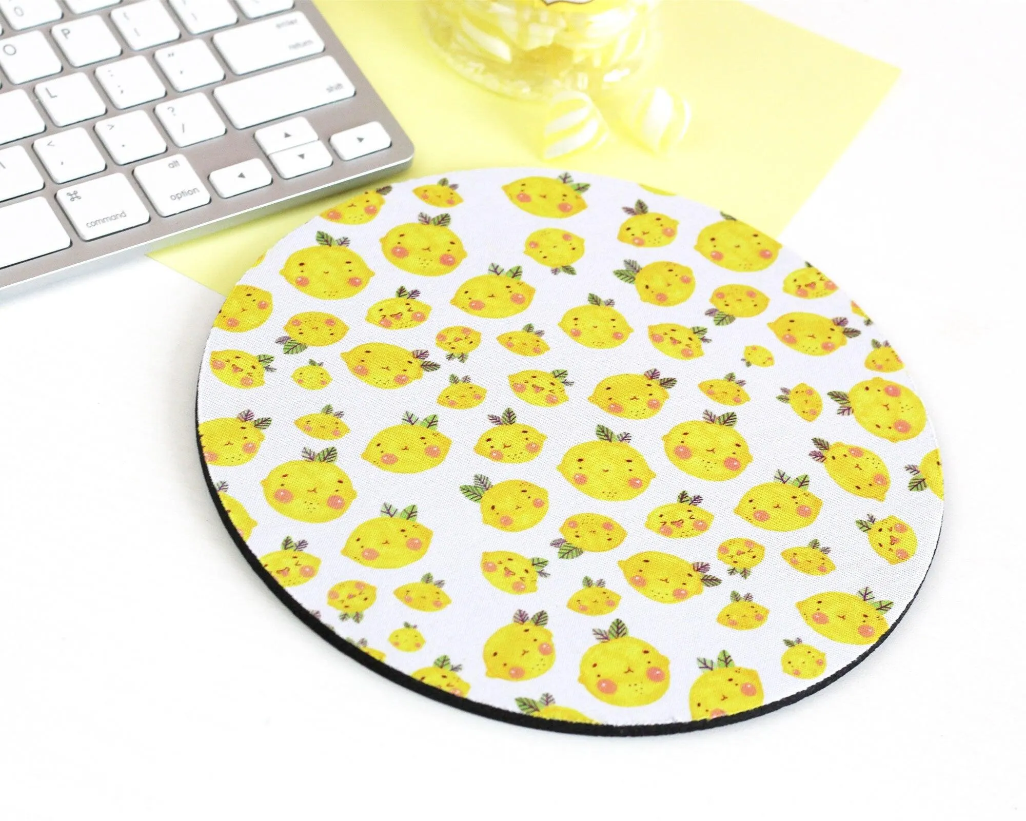 Lemon Mouse Pad | Cute Round Desk Mat for Lemon-Themed Desk Decor | Adorable Citrus Office Accessory