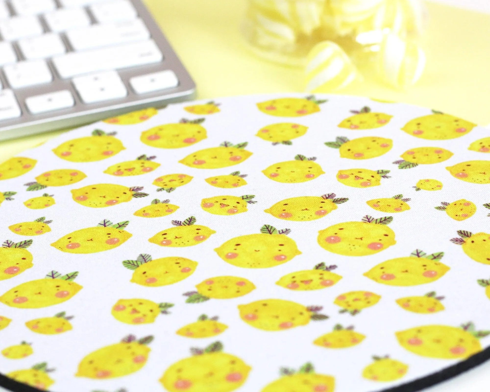 Lemon Mouse Pad | Cute Round Desk Mat for Lemon-Themed Desk Decor | Adorable Citrus Office Accessory