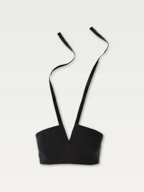 Linen V-Neck Halter in Black