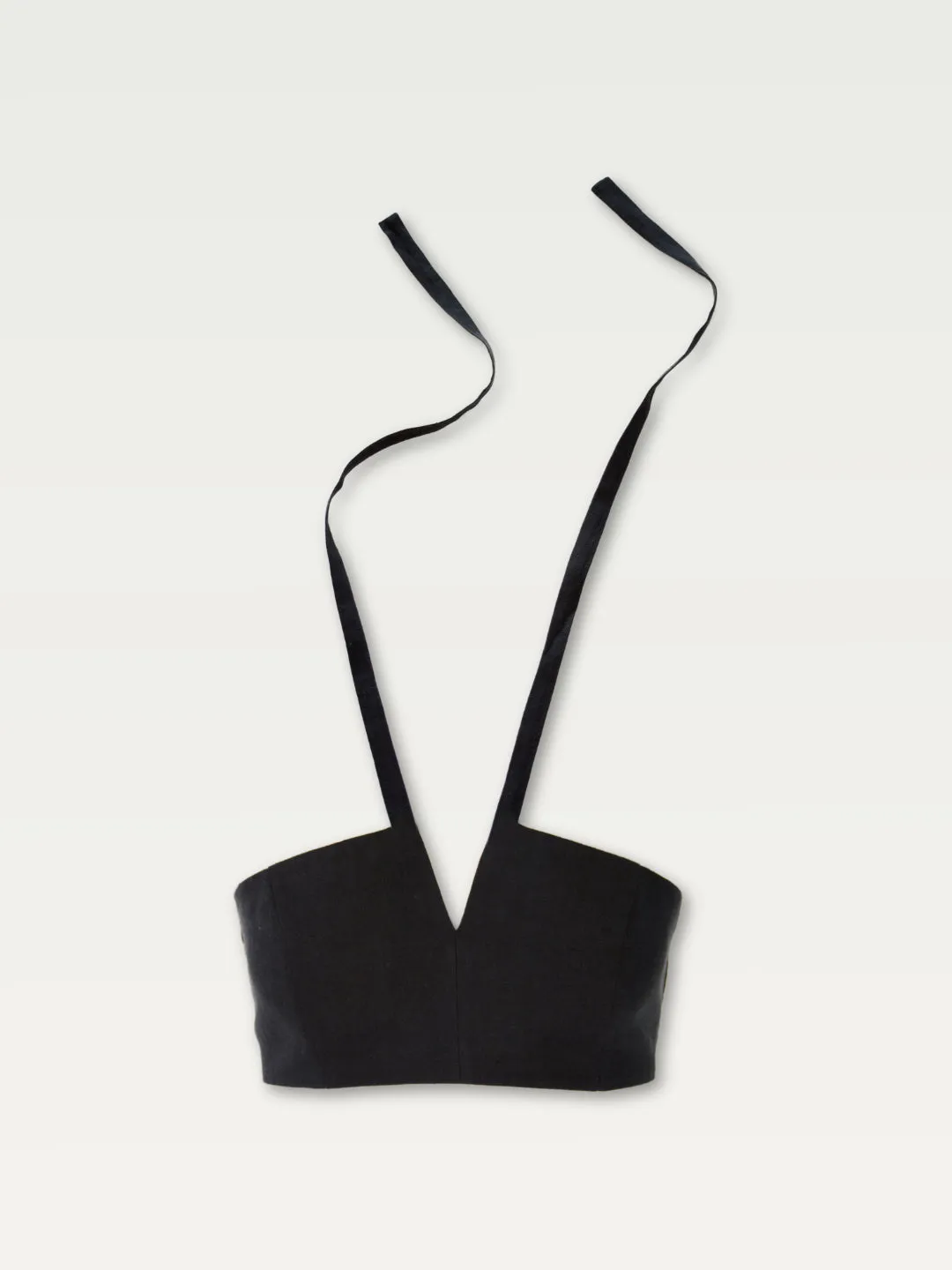 Linen V-Neck Halter in Black