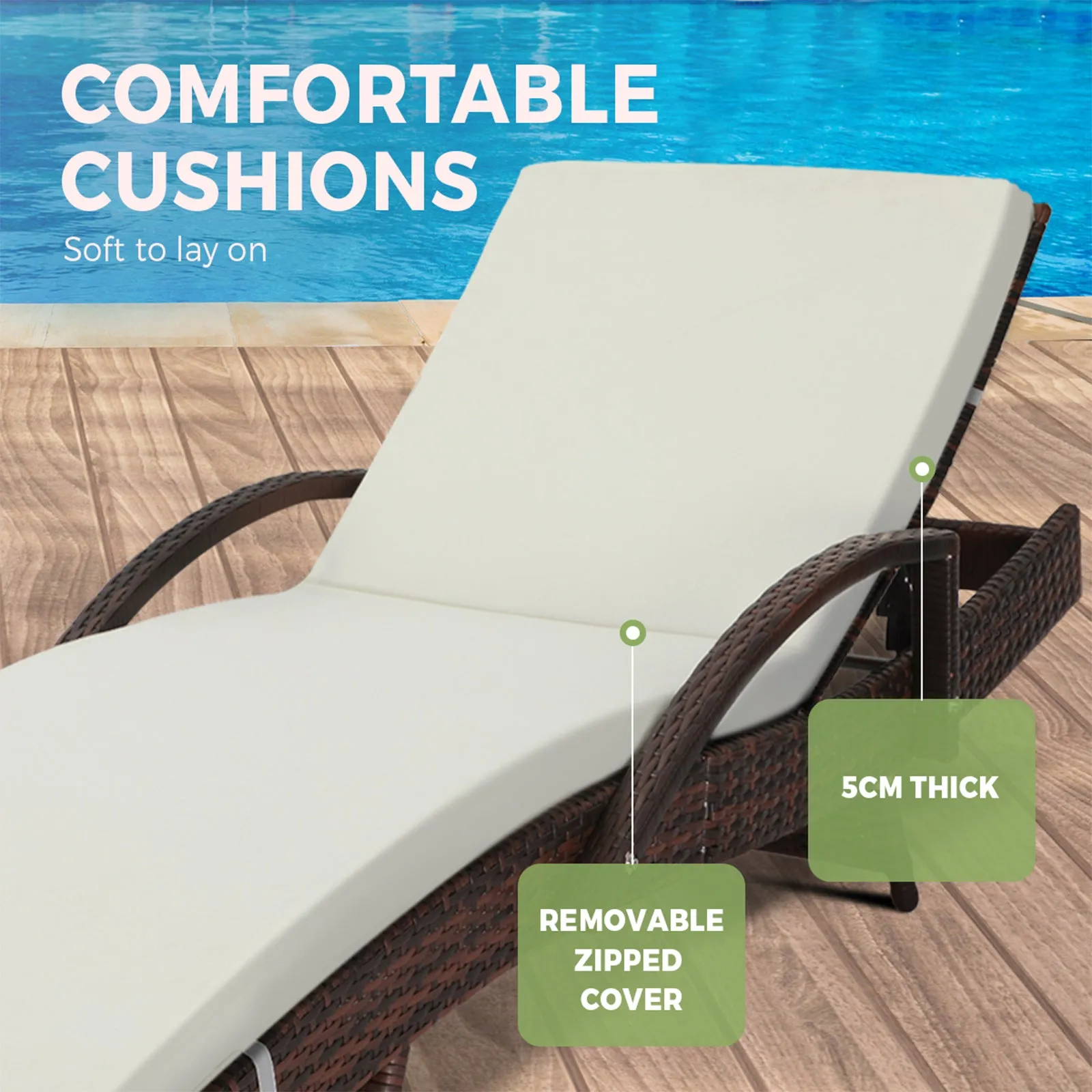 Livsip Outdoor Sun Lounge Wicker Lounger Setting Day Bed Rattan Sofa Furniture