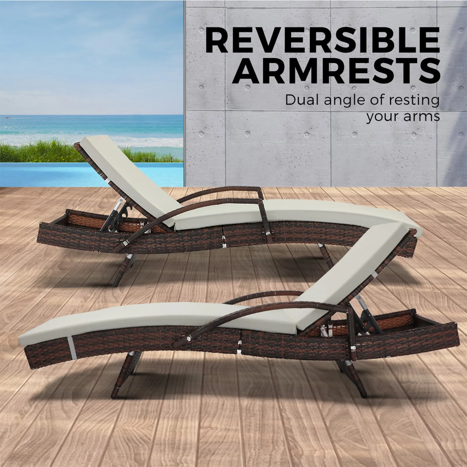 Livsip Outdoor Sun Lounge Wicker Lounger Setting Day Bed Rattan Sofa Furniture
