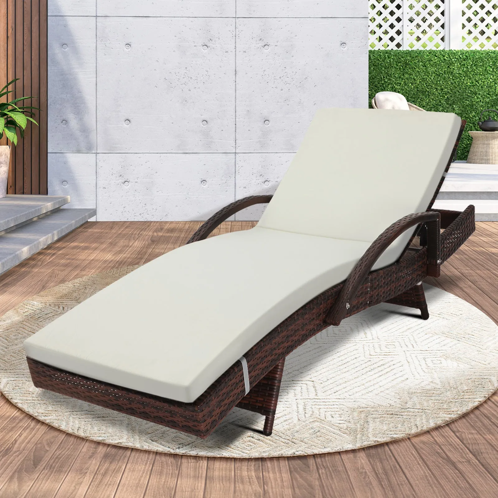 Livsip Outdoor Sun Lounge Wicker Lounger Setting Day Bed Rattan Sofa Furniture