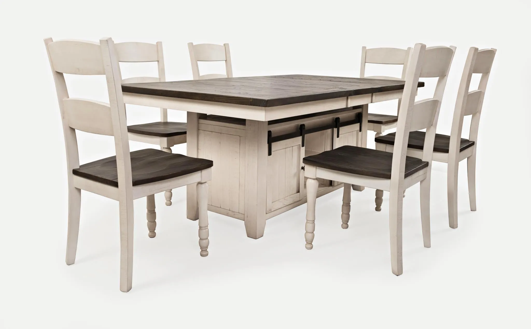 Loft 7-Pc Dining Set Hi-Lo Extendable (60-72")Adjustable Height in Vintage White