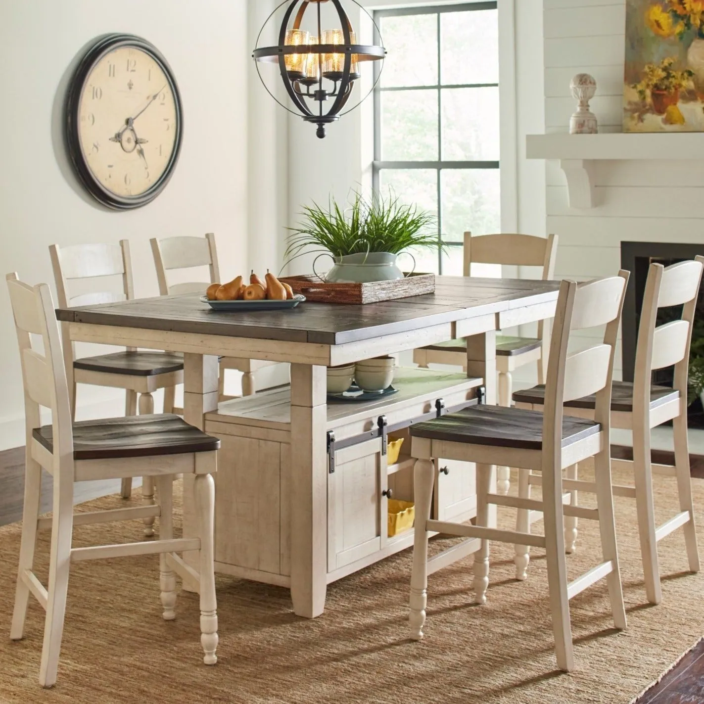 Loft 7-Pc Dining Set Hi-Lo Extendable (60-72")Adjustable Height in Vintage White