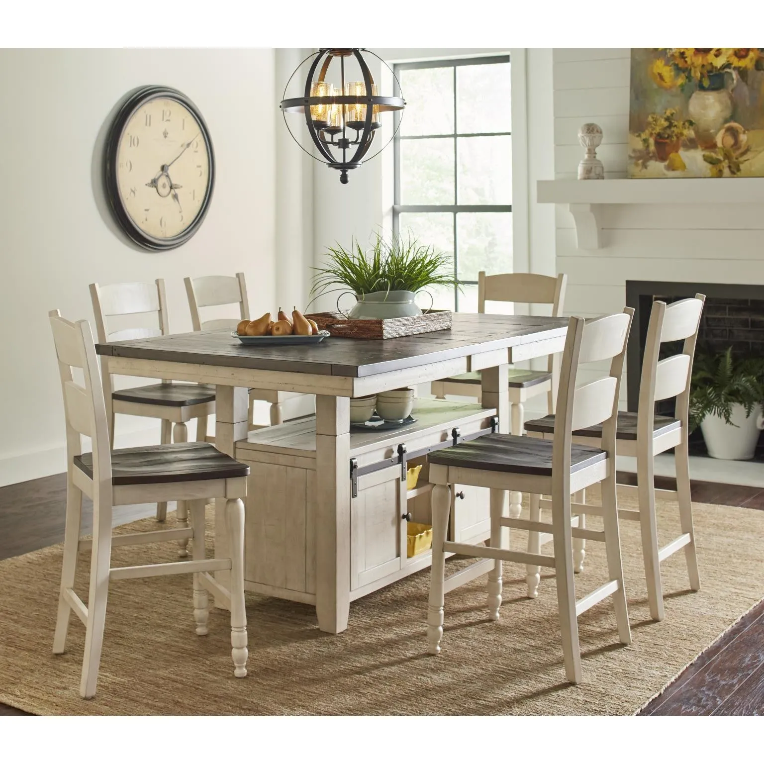Loft 7-Pc Dining Set Hi-Lo Extendable (60-72")Adjustable Height in Vintage White