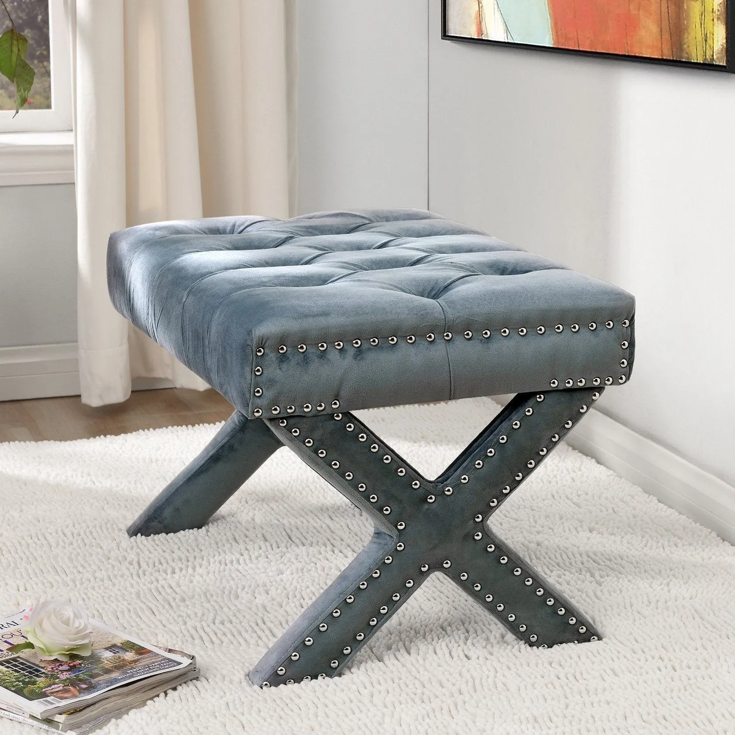 Louis Velvet X-Leg Ottoman