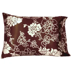 Lumbar Support Accent Pillow, Chair, Sofa. Brown, Etched White Flowers