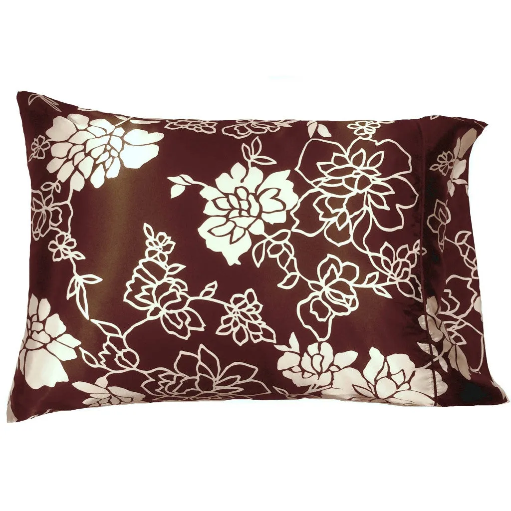 Lumbar Support Accent Pillow, Chair, Sofa. Brown, Etched White Flowers