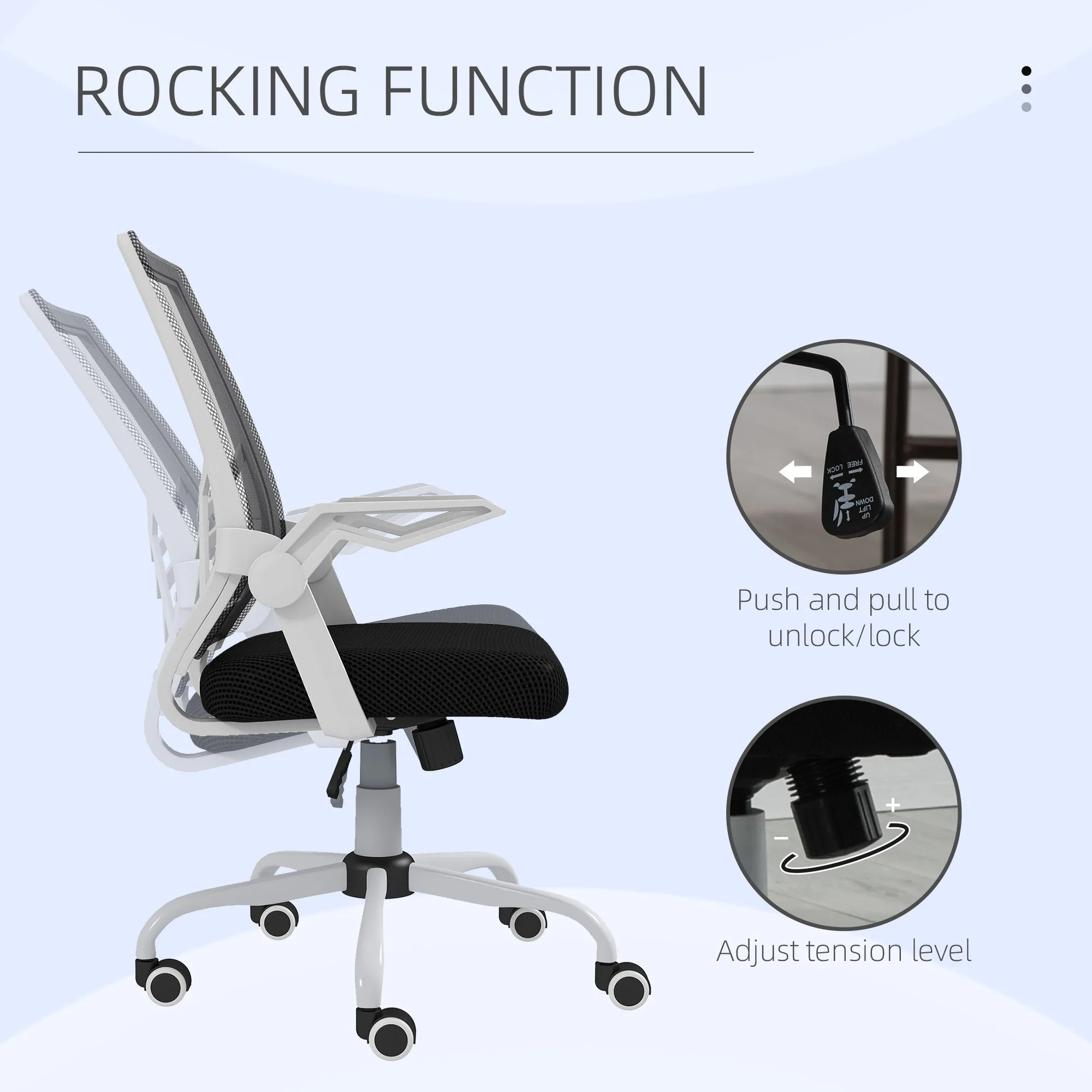 Mesh Office Chair, Computer Desk Chair with Flip-up Armrests, Lumbar Back Support and Swivel Wheels, Black