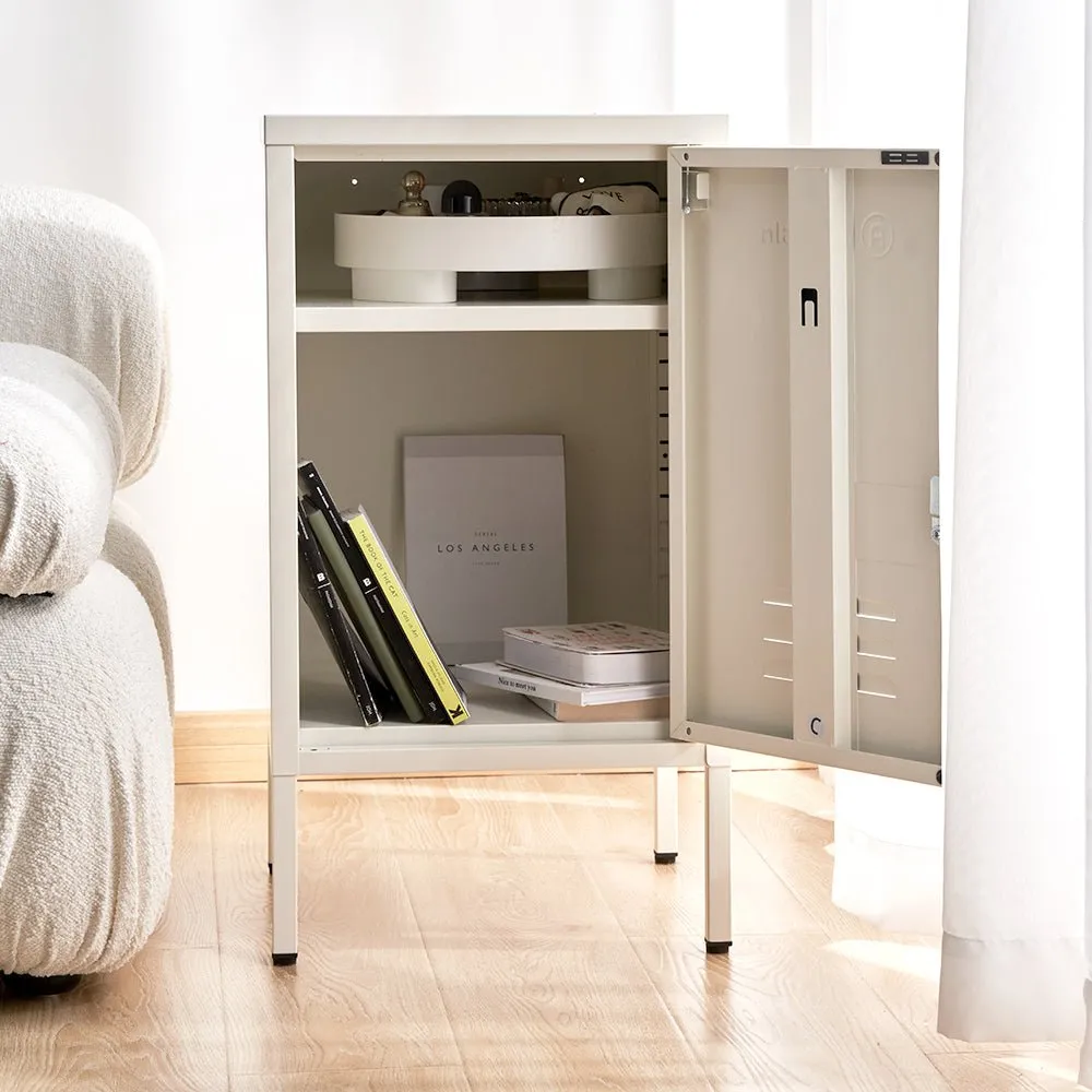 Metal Locker Style Bedside Table - White