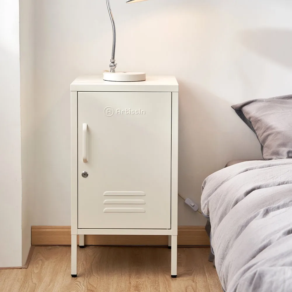 Metal Locker Style Bedside Table - White