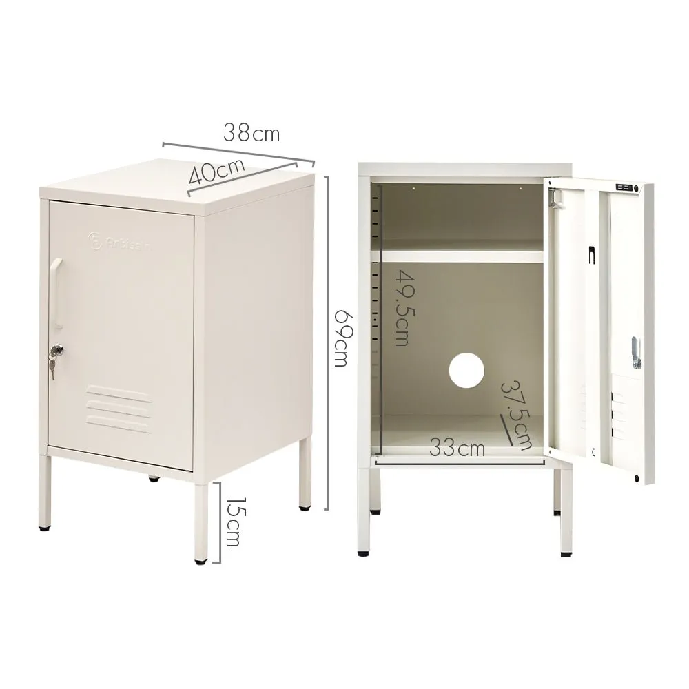 Metal Locker Style Bedside Table - White