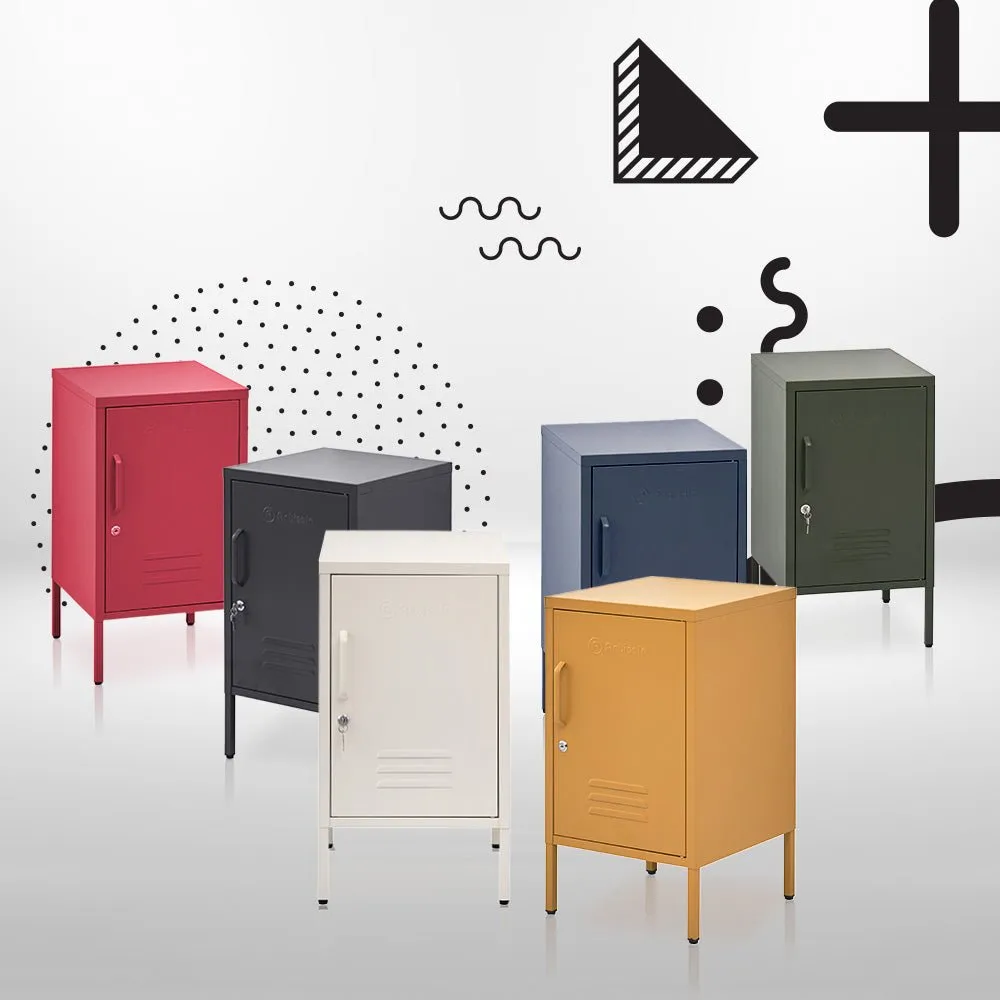 Metal Locker Style Bedside Table - White