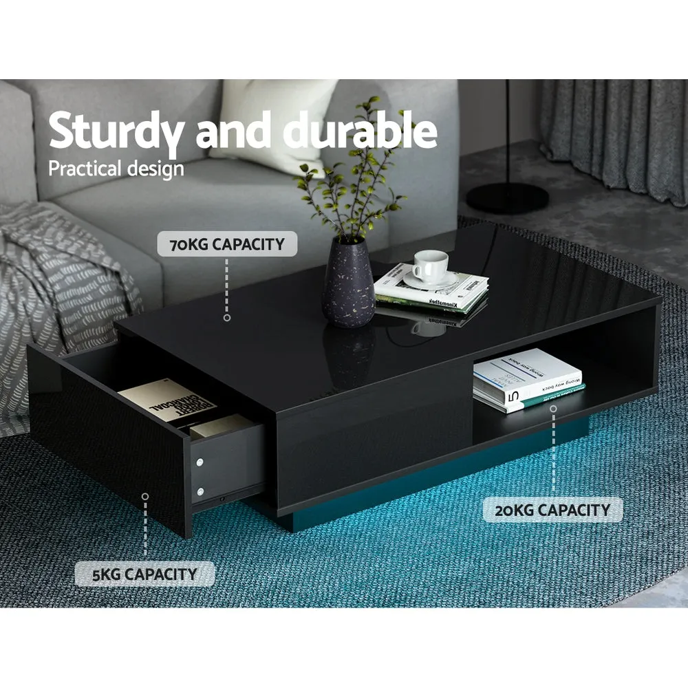 Modern LED Coffee Table, Storage, Gloss Finish - Artiss