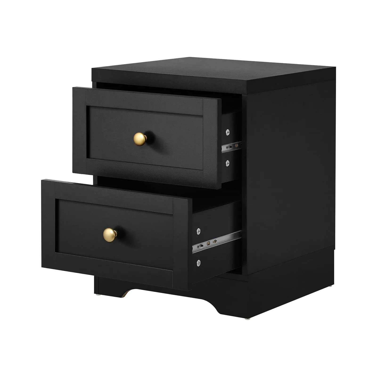 Oikiture 2 X Bedside Tables Hamptons Furniture Storage Cabinet Black