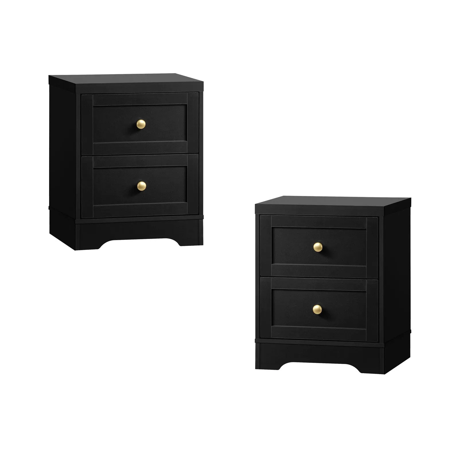 Oikiture 2 X Bedside Tables Hamptons Furniture Storage Cabinet Black