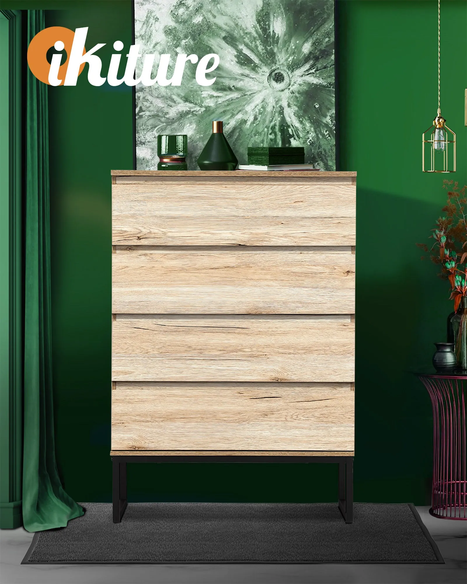 Oikiture 4 Chest of Drawers Storage Cabinet Tallboy Dresser Bedroom Furniture