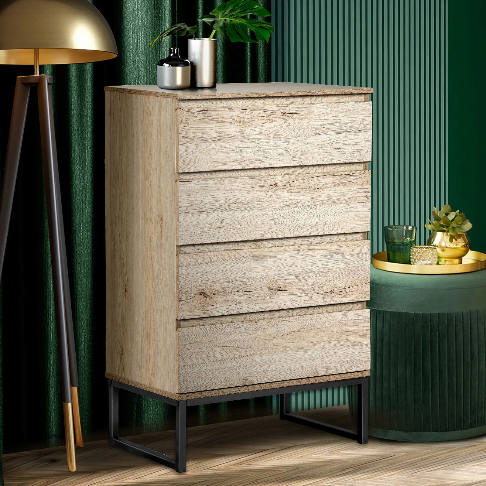 Oikiture 4 Chest of Drawers Storage Cabinet Tallboy Dresser Bedroom Furniture