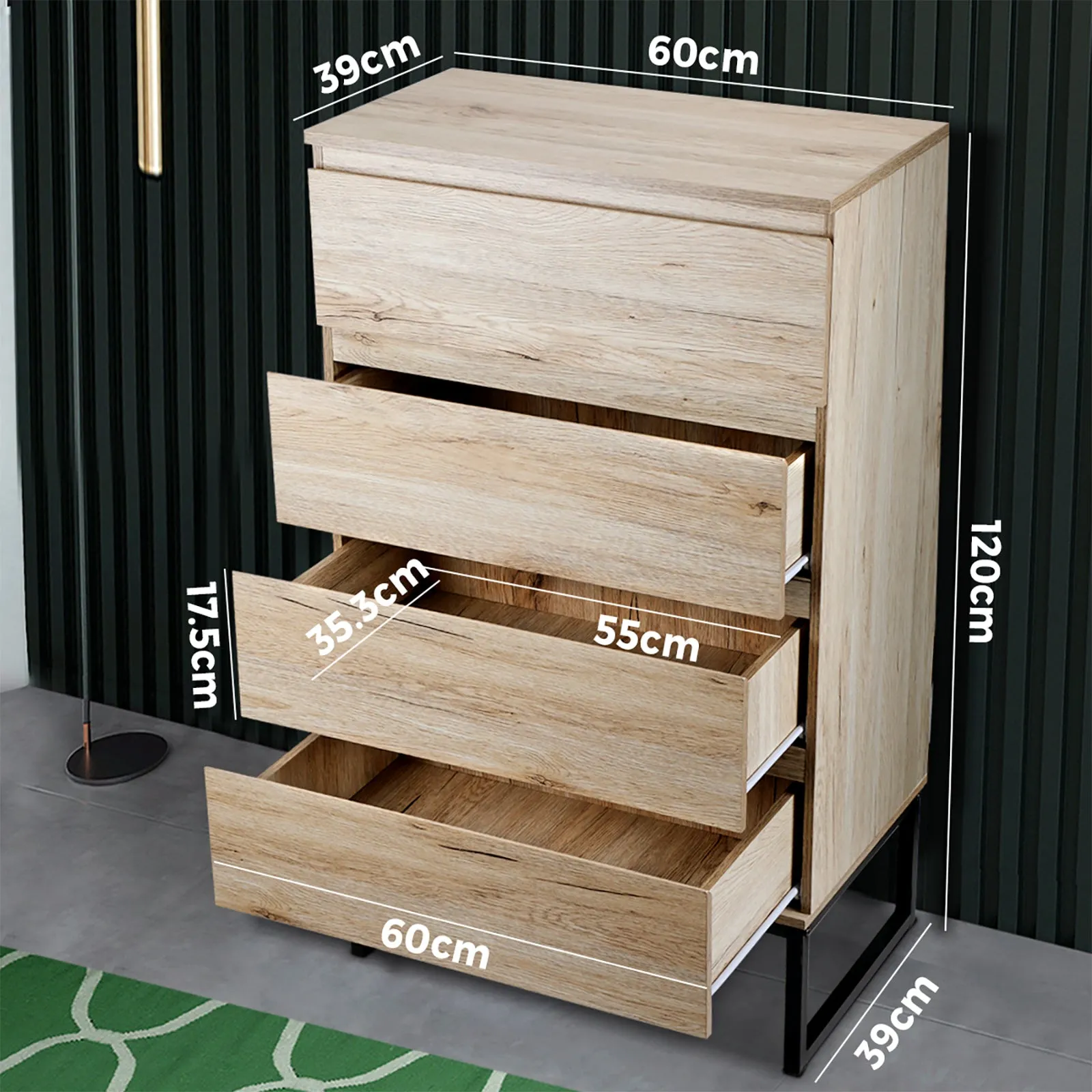 Oikiture 4 Chest of Drawers Storage Cabinet Tallboy Dresser Bedroom Furniture