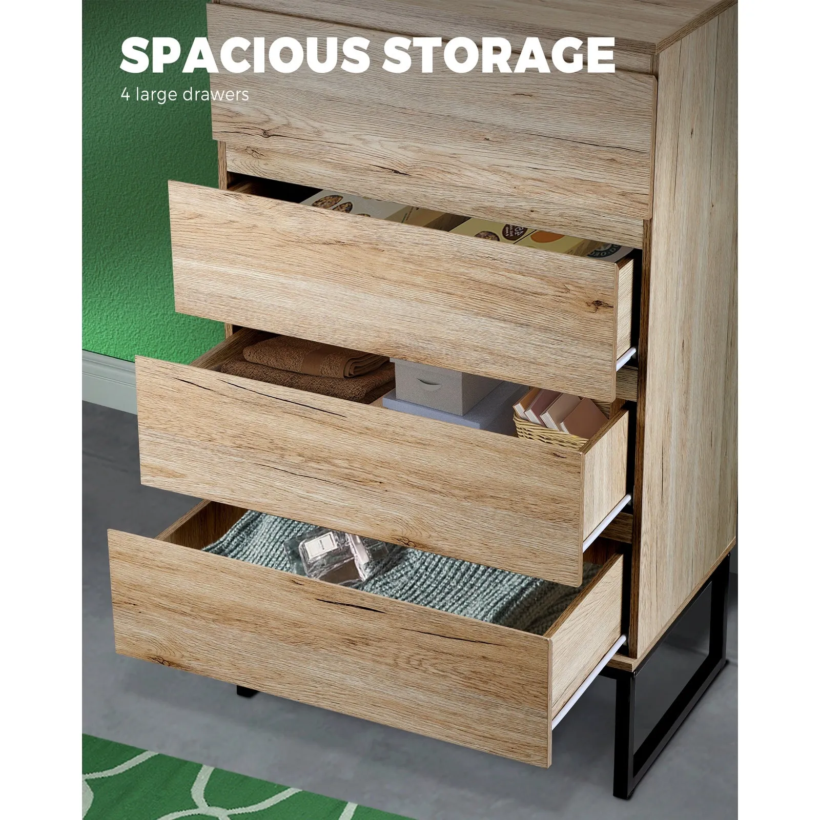 Oikiture 4 Chest of Drawers Storage Cabinet Tallboy Dresser Bedroom Furniture