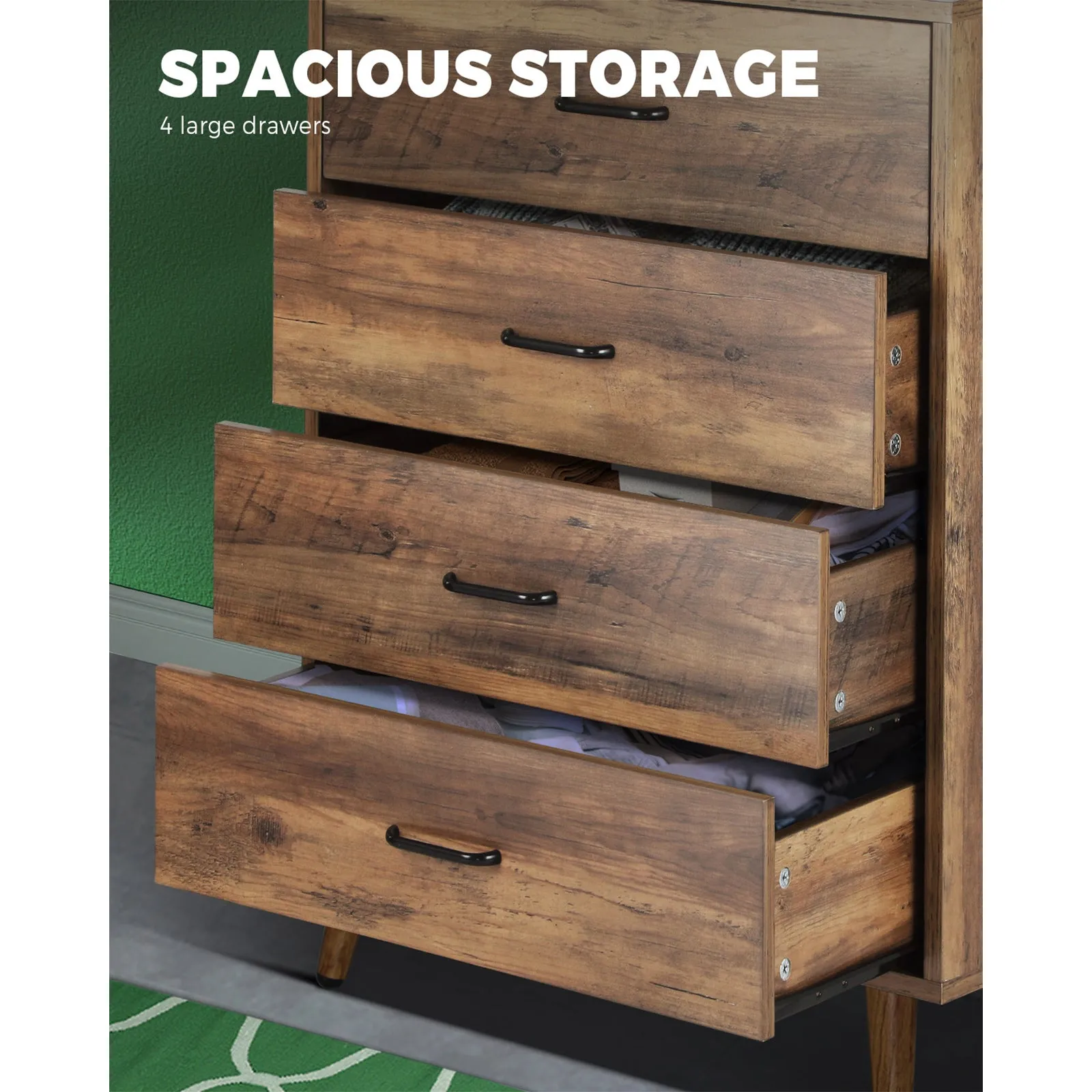 Oikiture 4 Chest of Drawers Storage Cabinet Tallboy Dresser Furniture Wooden