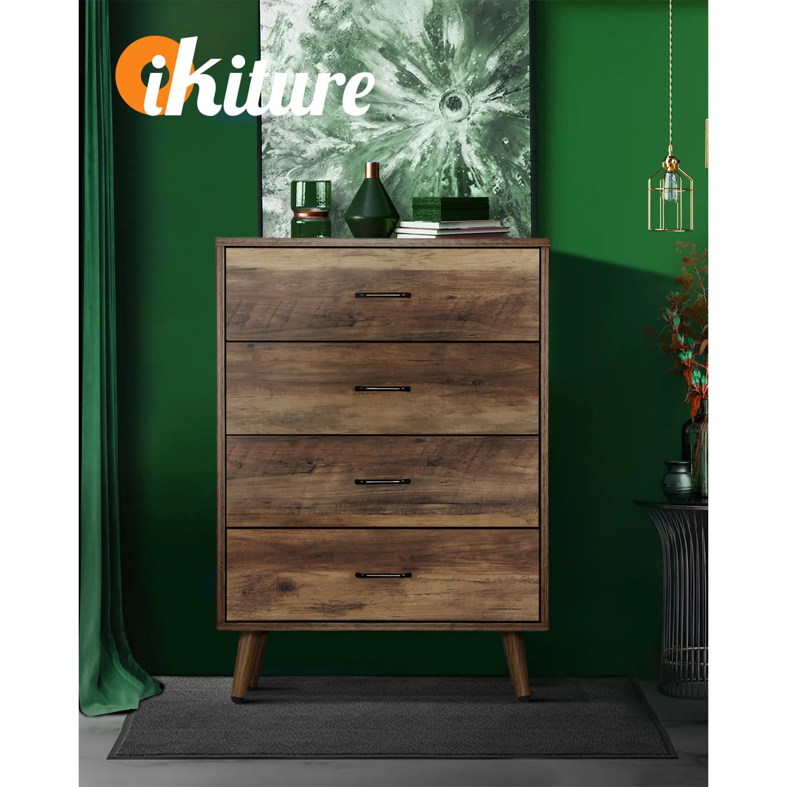 Oikiture 4 Chest of Drawers Storage Cabinet Tallboy Dresser Furniture Wooden