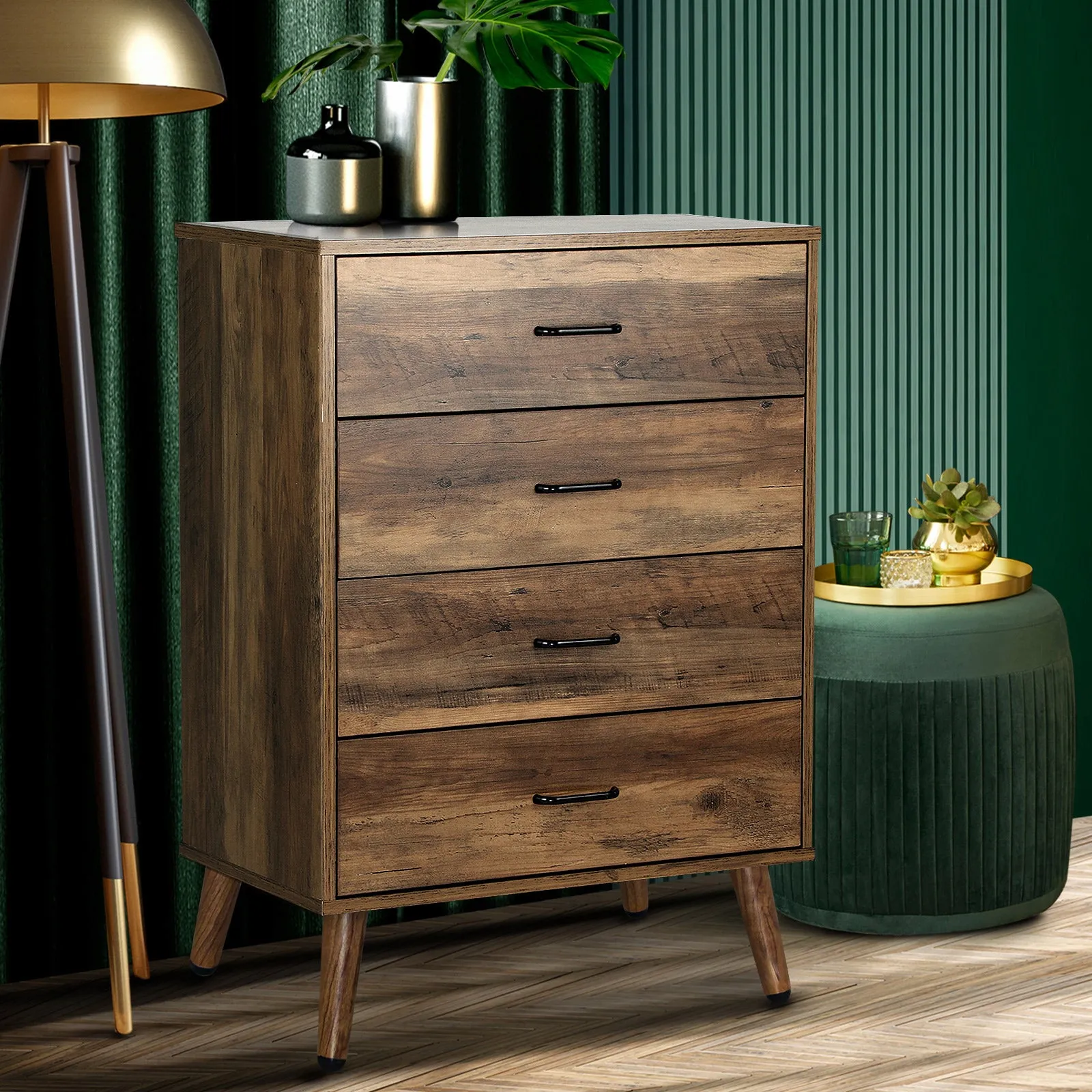 Oikiture 4 Chest of Drawers Storage Cabinet Tallboy Dresser Furniture Wooden