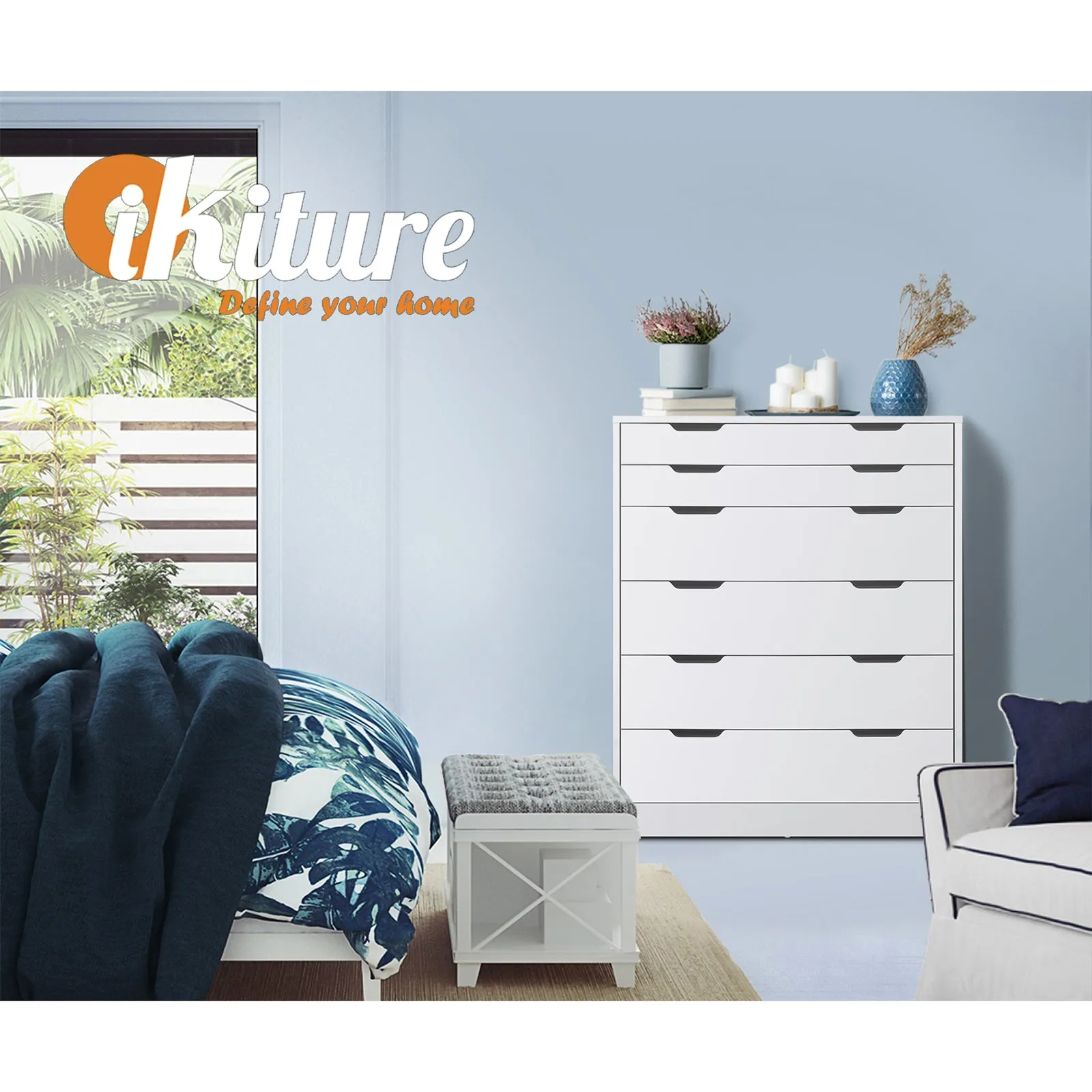 Oikiture 6 Chest of Drawers Tallboy Cabinet Bedroom Clothes White Furniture