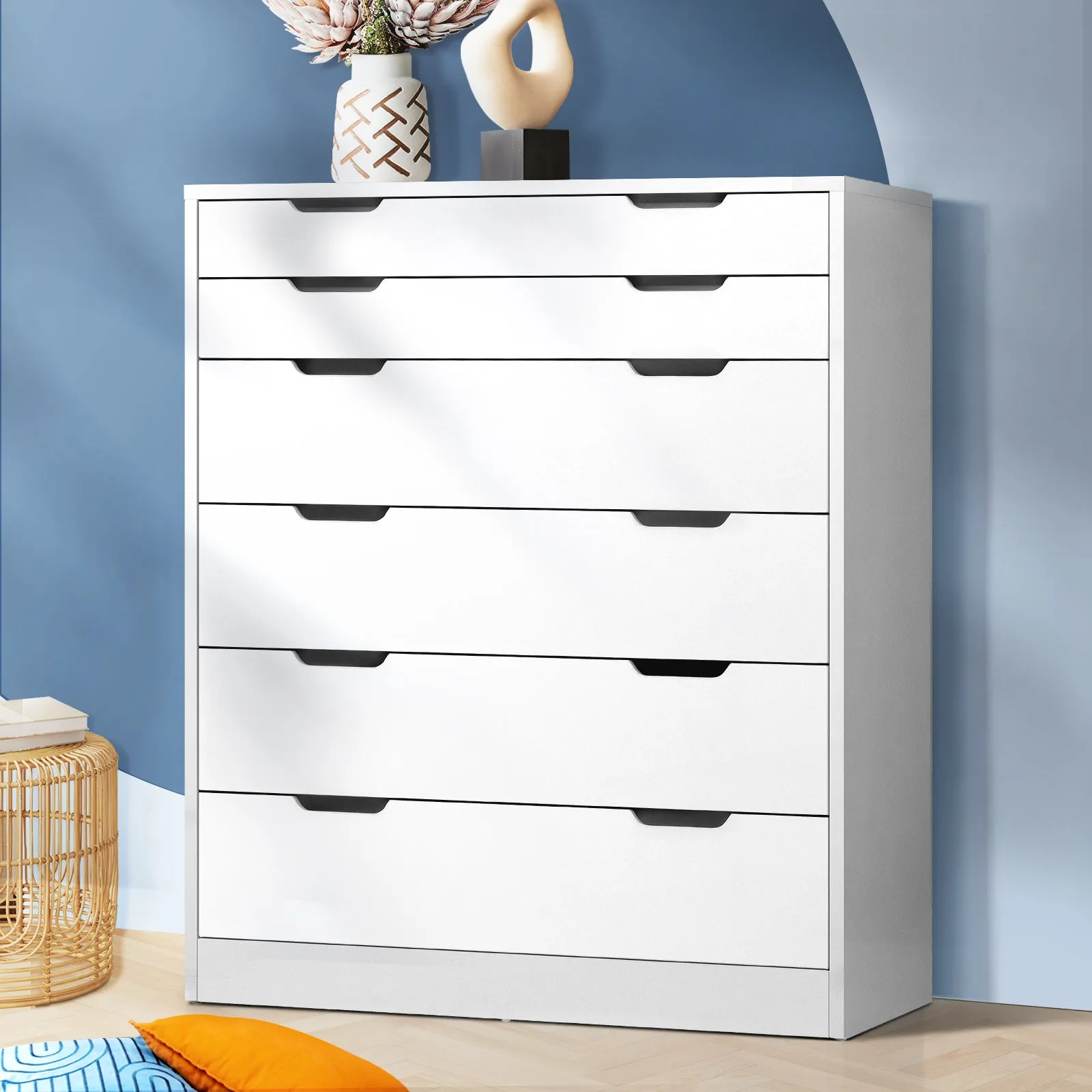 Oikiture 6 Chest of Drawers Tallboy Cabinet Bedroom Clothes White Furniture