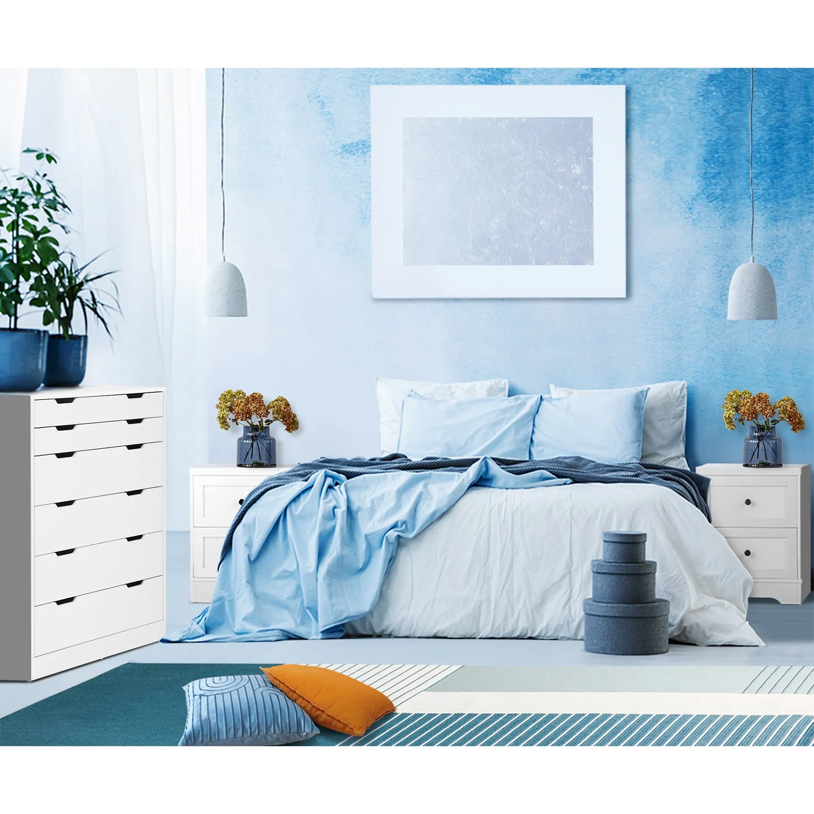 Oikiture 6 Chest of Drawers Tallboy Cabinet Bedroom Clothes White Furniture