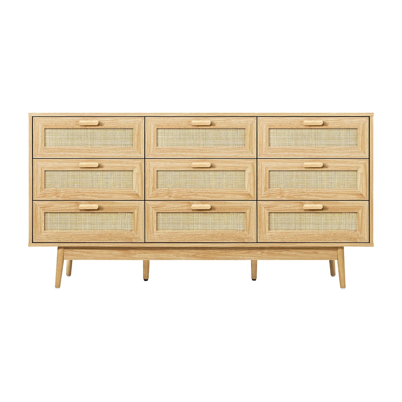 Oikiture 9 Chest of Drawers Dresser Rattan Storage Cabinet Lowboy Bedroom Wooden