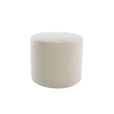 Open Box - 19" Round Pouf Ottoman White Faux Shearling - WOVENBYRD