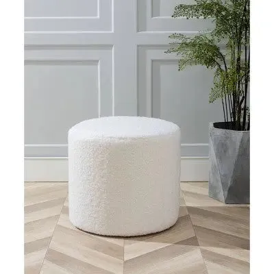 Open Box - 19" Round Pouf Ottoman White Faux Shearling - WOVENBYRD