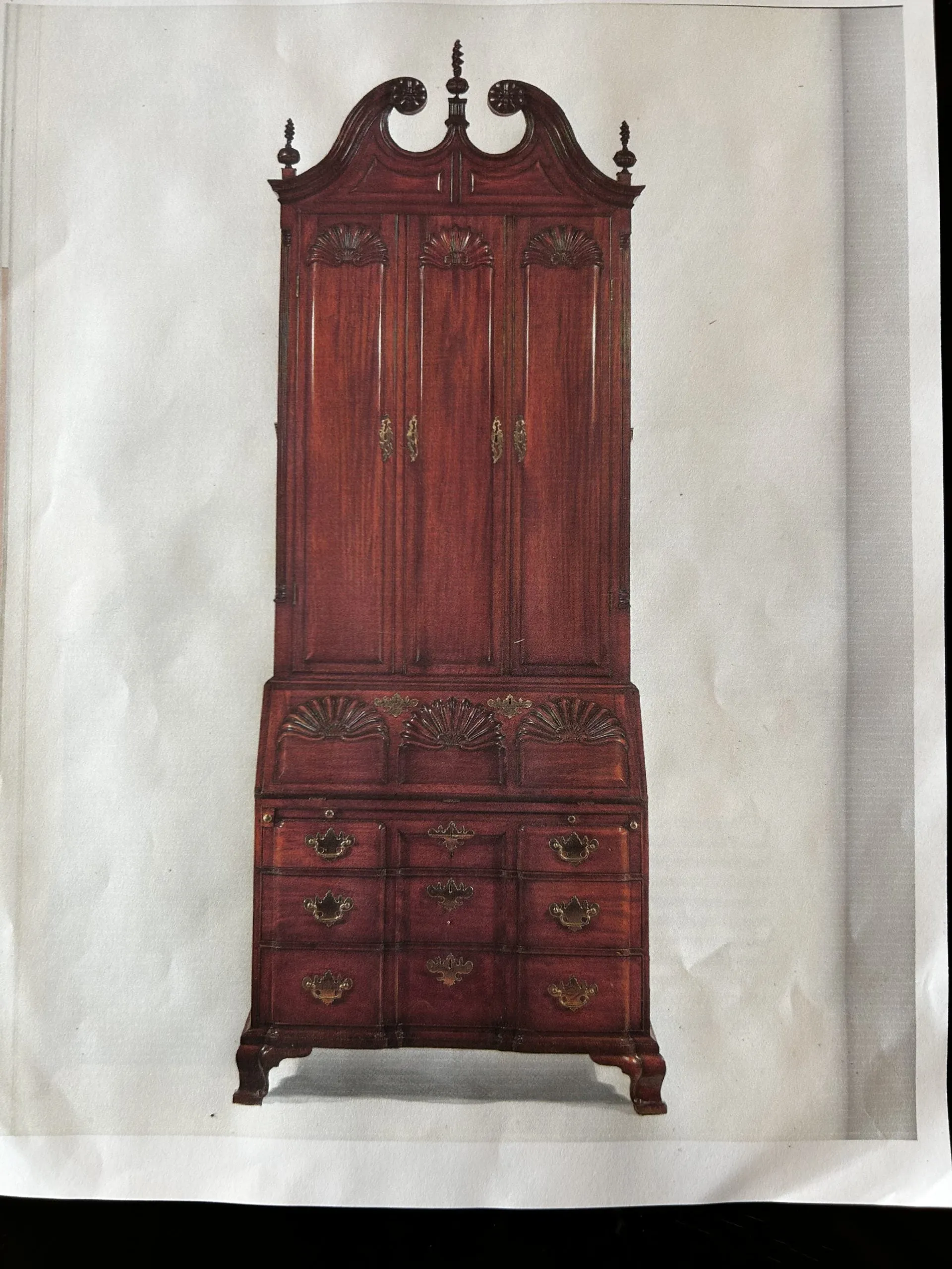 Original Chippendale Secretary Cabinet, Desk in Mahogany