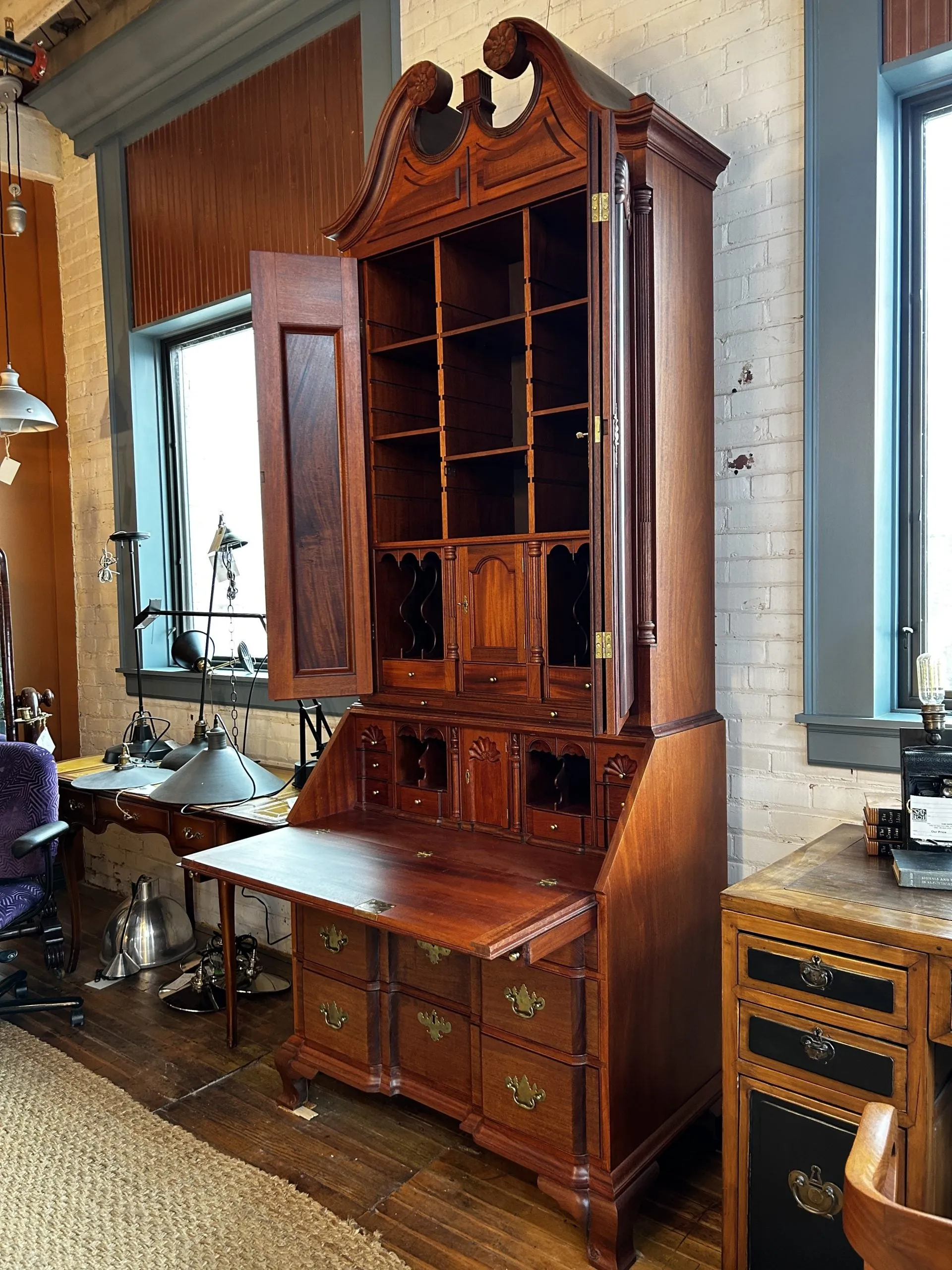 Original Chippendale Secretary Cabinet, Desk in Mahogany