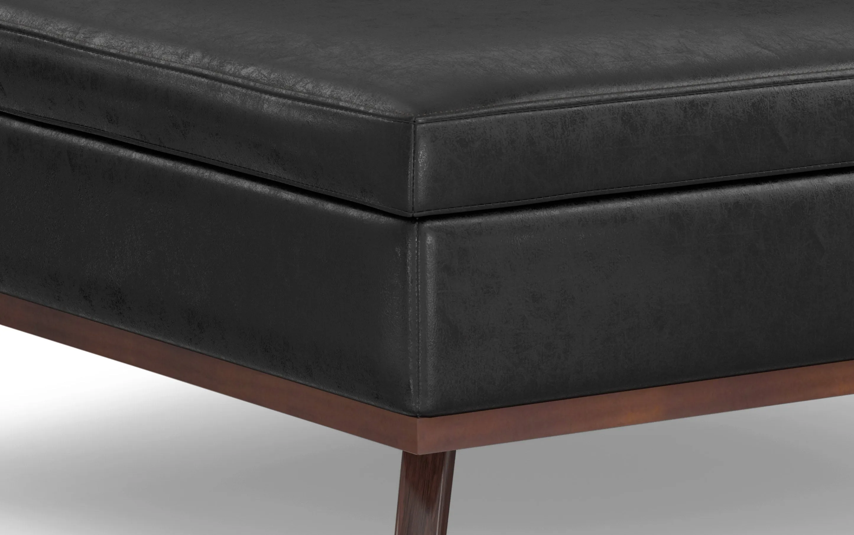 Owen XL Square Coffee Table Storage Ottoman in Distressed Vegan Leather