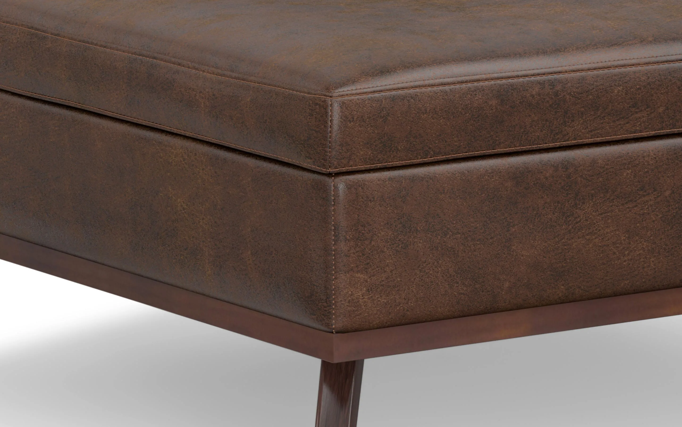 Owen XL Square Coffee Table Storage Ottoman in Distressed Vegan Leather