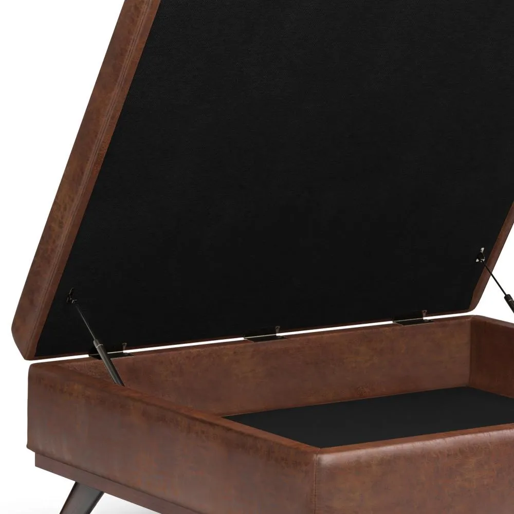 Owen XL Square Coffee Table Storage Ottoman in Distressed Vegan Leather